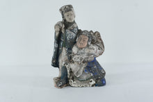 Load image into Gallery viewer, Antique-Style Chinese Polychrome Earthenware Figure Group – Scholar &amp; Attendant Folk Art Sculpture, 17” Tall
