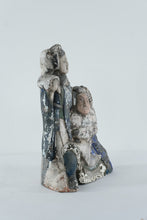 Load image into Gallery viewer, Antique-Style Chinese Polychrome Earthenware Figure Group – Scholar &amp; Attendant Folk Art Sculpture, 17” Tall
