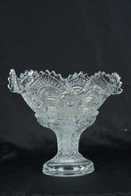 Load image into Gallery viewer, Pressed Glass Pedestal Compote Bowl with Scalloped Rim &amp; Medallion Pattern
