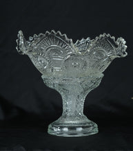 Load image into Gallery viewer, Pressed Glass Pedestal Compote Bowl with Scalloped Rim &amp; Medallion Pattern
