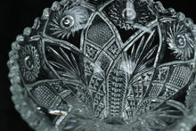 Load image into Gallery viewer, Pressed Glass Pedestal Compote Bowl with Scalloped Rim &amp; Medallion Pattern
