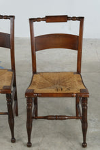 Load image into Gallery viewer, Pair of Antique Rush Seat Ladder Back Dining Chairs with Turned Legs
