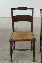 Load image into Gallery viewer, Pair of Antique Rush Seat Ladder Back Dining Chairs with Turned Legs
