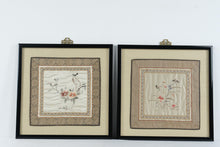 Load image into Gallery viewer, Vintage Chinese Silk Embroidery Birds Butterflies Flowers Framed Pair 20 x 20
