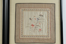 Load image into Gallery viewer, Vintage Chinese Silk Embroidery Birds Butterflies Flowers Framed Pair 20 x 20
