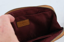 Load image into Gallery viewer, Cole Haan Tan Leather Zip Wristlet Clutch Wallet Burgundy Lining
