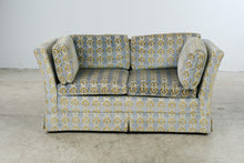 Load image into Gallery viewer, Vintage 1970 Thomasville Velvet Sofa in Blue and Olive Patterned Velour II
