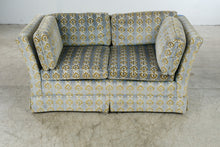 Load image into Gallery viewer, Vintage 1970 Thomasville Velvet Sofa in Blue and Olive Patterned Velour II
