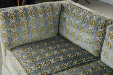 Load image into Gallery viewer, Vintage 1970 Thomasville Velvet Sofa in Blue and Olive Patterned Velour II
