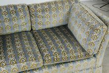Load image into Gallery viewer, Vintage 1970 Thomasville Velvet Sofa in Blue and Olive Patterned Velour II
