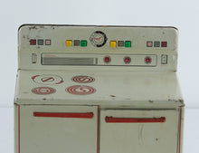 Load image into Gallery viewer, Vintage 1950s Wolverine Tin Toy Oven #2 – Red &amp; White Metal Play Stove with Opening Door
