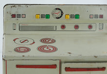 Load image into Gallery viewer, Vintage 1950s Wolverine Tin Toy Oven #2 – Red &amp; White Metal Play Stove with Opening Door
