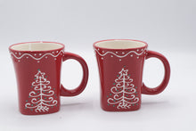 Load image into Gallery viewer, Signature Housewares Curly Christmas Tree Red Ceramic Mugs Set of 2
