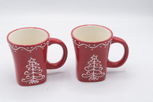 Load image into Gallery viewer, Signature Housewares Curly Christmas Tree Red Ceramic Mugs Set of 2
