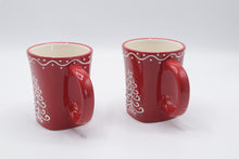 Load image into Gallery viewer, Signature Housewares Curly Christmas Tree Red Ceramic Mugs Set of 2
