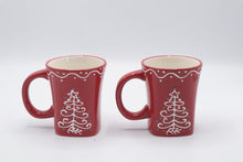 Load image into Gallery viewer, Signature Housewares Curly Christmas Tree Red Ceramic Mugs Set of 2
