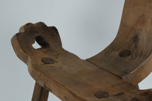 Load image into Gallery viewer, Pair of Rustic Spanish Carved Wood Accent Chairs with Clover Cutout Backs – Sculptural Solid Wood Seating
