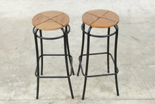 Load image into Gallery viewer, Pair of Wood and Black Metal Counter Height Bar Stools
