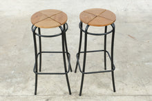 Load image into Gallery viewer, Pair of Wood and Black Metal Counter Height Bar Stools
