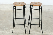 Load image into Gallery viewer, Pair of Wood and Black Metal Counter Height Bar Stools
