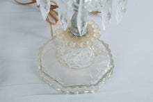 Load image into Gallery viewer, Vintage Crystal Prism Hurricane Boudoir Table Lamps Pair Etched Glass Shades

