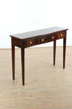 Load image into Gallery viewer, Mahogany Console Table with Three Drawers and Brass Hardware
