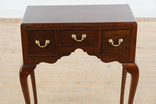 Load image into Gallery viewer, Queen Anne Style Three Drawer Side Table with Cabriole Legs and Brass Pulls
