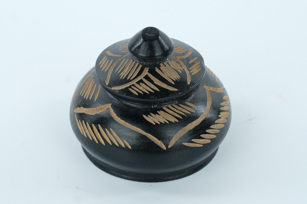 Handcrafted Black and Natural Clay Lidded Trinket Jar – Mexican Folk Art Style – 3.25