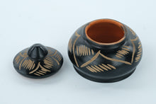 Load image into Gallery viewer, Handcrafted Black and Natural Clay Lidded Trinket Jar – Mexican Folk Art Style – 3.25&quot;
