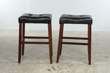 Load image into Gallery viewer, Pair of 30-Inch Backless Bar Stools – Black Tufted Seats &amp; Wood Legs
