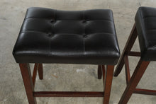 Load image into Gallery viewer, Pair of 30-Inch Backless Bar Stools – Black Tufted Seats &amp; Wood Legs
