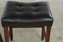 Load image into Gallery viewer, Pair of 30-Inch Backless Bar Stools – Black Tufted Seats &amp; Wood Legs
