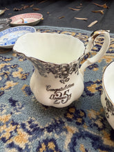 Load image into Gallery viewer, Royal Albert “25th Anniversary” Creamer &amp; Sugar Bowl Set – Silver Floral Pattern, Bone China, England
