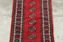 Load image into Gallery viewer, Antique Pakistani Bokhara Hand Knotted Wool Runner Rug Red Geometric 32x120
