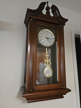 Load image into Gallery viewer, Bulova Regency-Style Wall Clock with Pendulum – Classic Mahogany Finish, Westminster Chime
