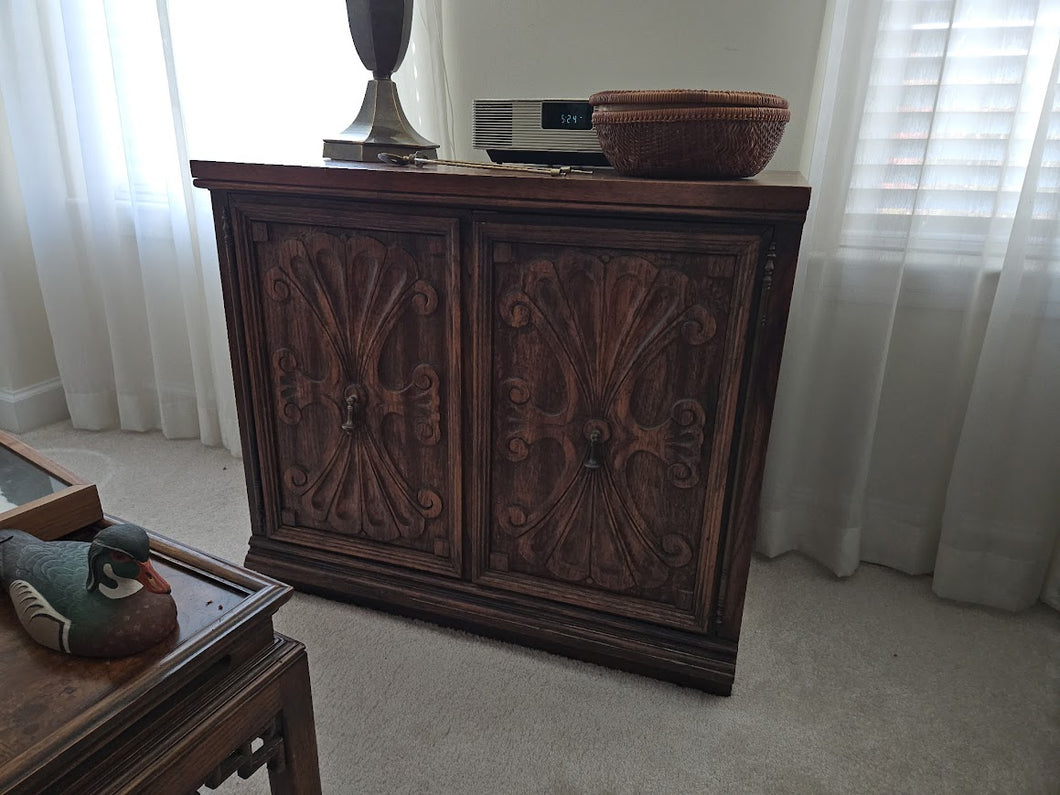 Ornate Carved Wood Cabinet – Vintage Mediterranean Style