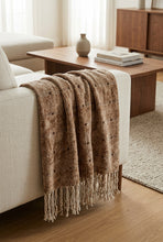 Load image into Gallery viewer, Textillery Weavers Rose Brown Chenille Throw Blanket 36 x 69 Fringed Woven
