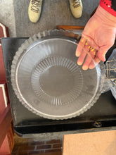 Load image into Gallery viewer, Vintage Clear Pressed Glass Platter – 13” Ribbed Panel Design with Scalloped Edge
