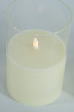 Load image into Gallery viewer, Set of 3 Battery-Powered LED Flameless Candles – Cream with Clear Glass Holders
