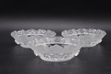 Load image into Gallery viewer, Davidson Glass Blackberry Prunt 269 Frosted Berry Bowls Set of 3 1930s
