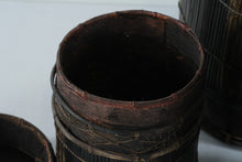Load image into Gallery viewer, Handwoven Reed Basket Set of Three Rustic Lidded Storage Containers
