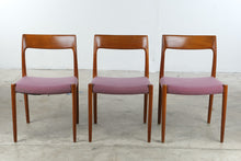 Load image into Gallery viewer, Set of 3 Mid Century Modern Teak Dining Chairs with Upholstered Seats
