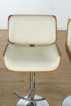 Load image into Gallery viewer, Set of 3 Santi Adjustable Barstools – Walnut &amp; Cream with Chrome Base
