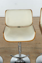 Load image into Gallery viewer, Set of 3 Santi Adjustable Barstools – Walnut &amp; Cream with Chrome Base
