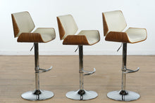 Load image into Gallery viewer, Set of 3 Santi Adjustable Barstools – Walnut &amp; Cream with Chrome Base
