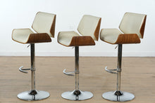 Load image into Gallery viewer, Set of 3 Santi Adjustable Barstools – Walnut &amp; Cream with Chrome Base
