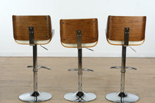 Load image into Gallery viewer, Set of 3 Santi Adjustable Barstools – Walnut &amp; Cream with Chrome Base
