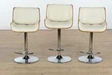 Load image into Gallery viewer, Set of 3 Santi Adjustable Barstools – Walnut &amp; Cream with Chrome Base
