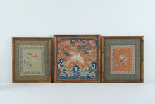 Load image into Gallery viewer, Set of 3 Framed Asian Silk Embroidery Panels Bamboo Frame Crane Floral
