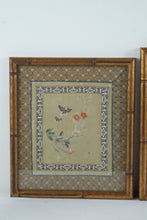 Load image into Gallery viewer, Set of 3 Framed Asian Silk Embroidery Panels Bamboo Frame Crane Floral
